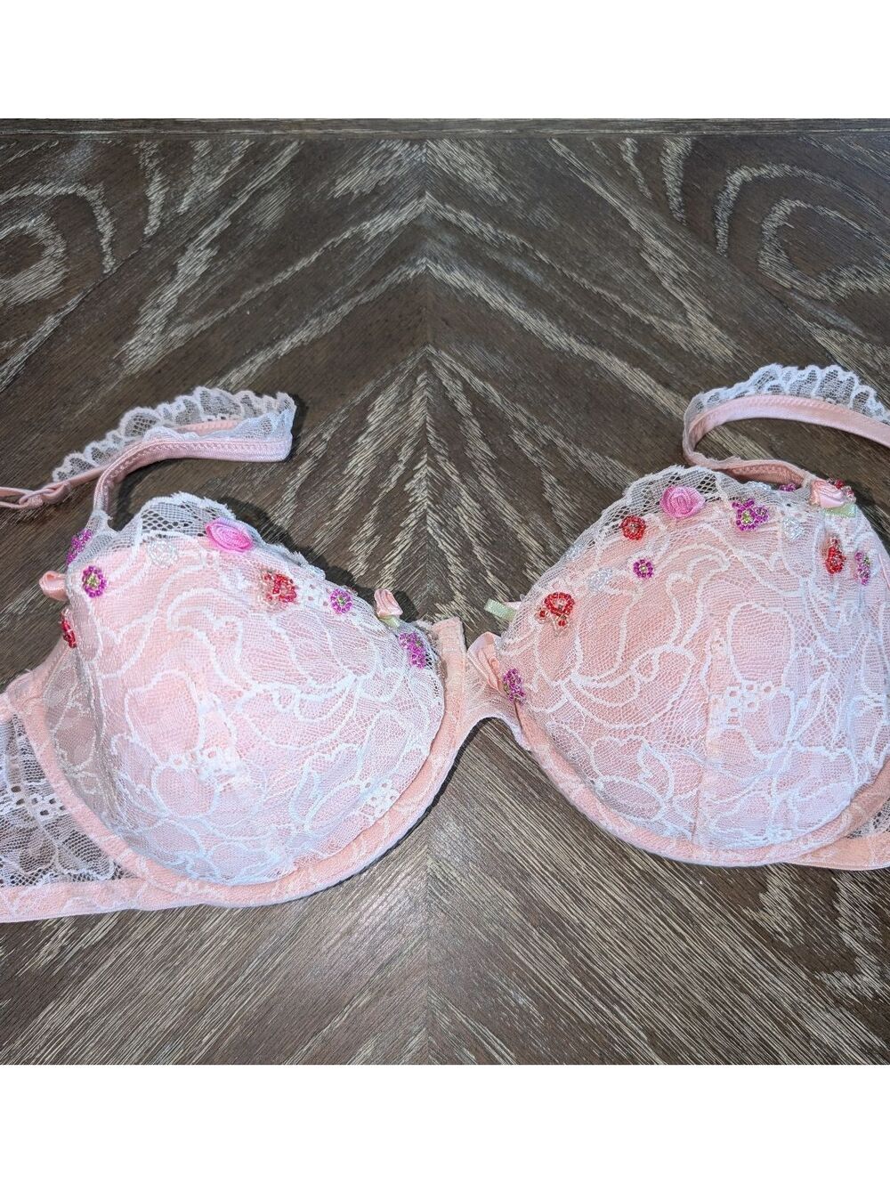 VINTAGE Y2K 2004 Victoria’s Secret Pink Beaded Mesh Bra 36D